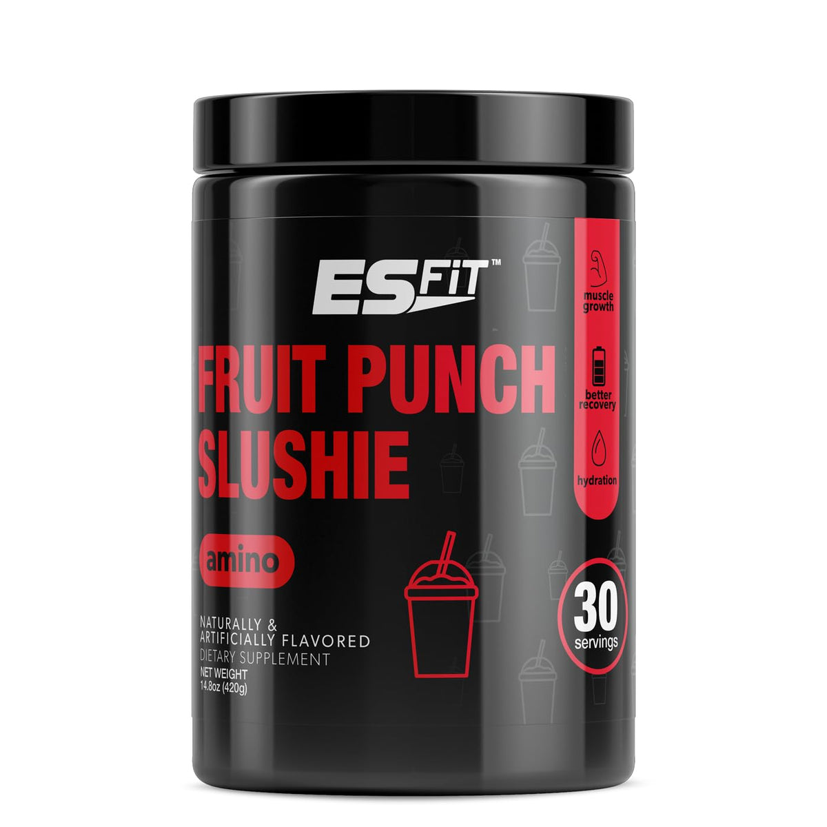 ES FIT Amino Powder fruit punch slushie powder for hydration and recovery.
