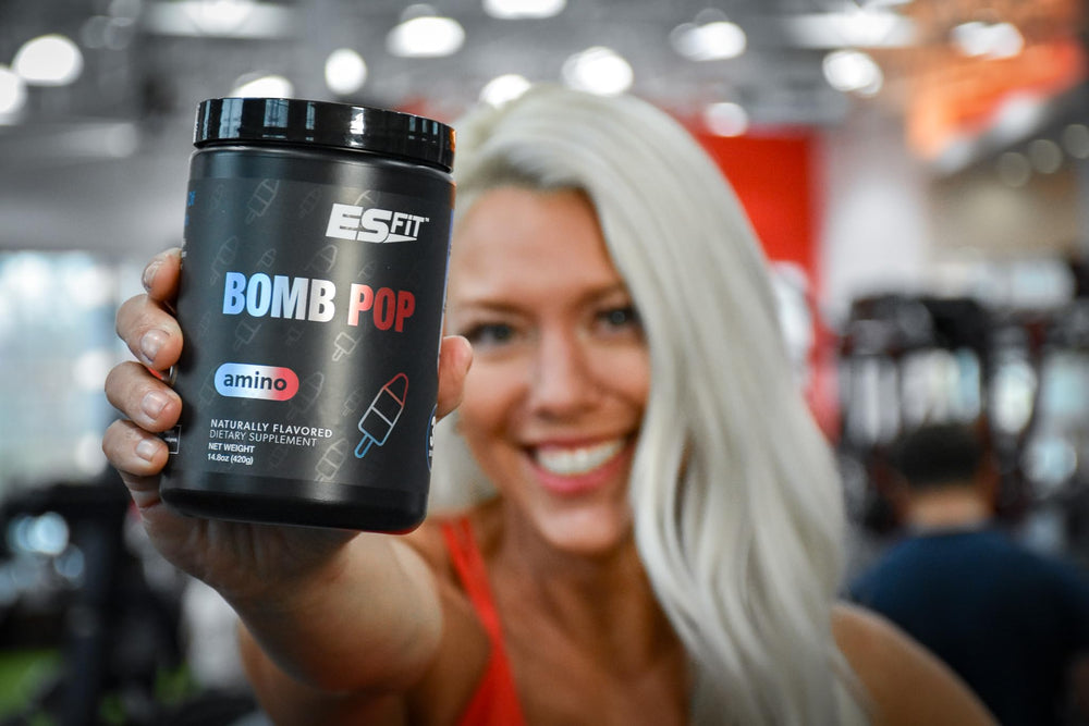 ES FIT Amino Powder label closeup highlighting the 2:1:1 BCAA ratio.