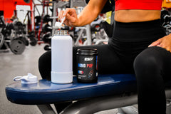ES FIT Amino Powder tub front displaying Bomb Pop flavor and certification.