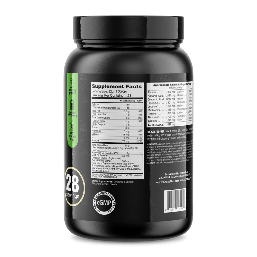 Close-up of ES FIT vegan protein blend label and ingredients.