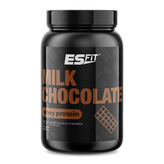 ES FIT Whey Protein Milk Chocolate tub front view with non-GMO formula