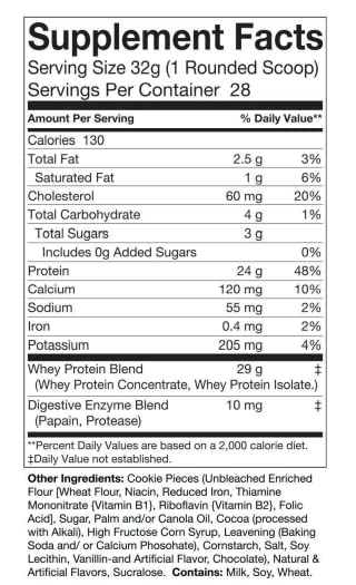 ES FIT whey protein nutrition panel shows non-GMO formula and essential amino acids
