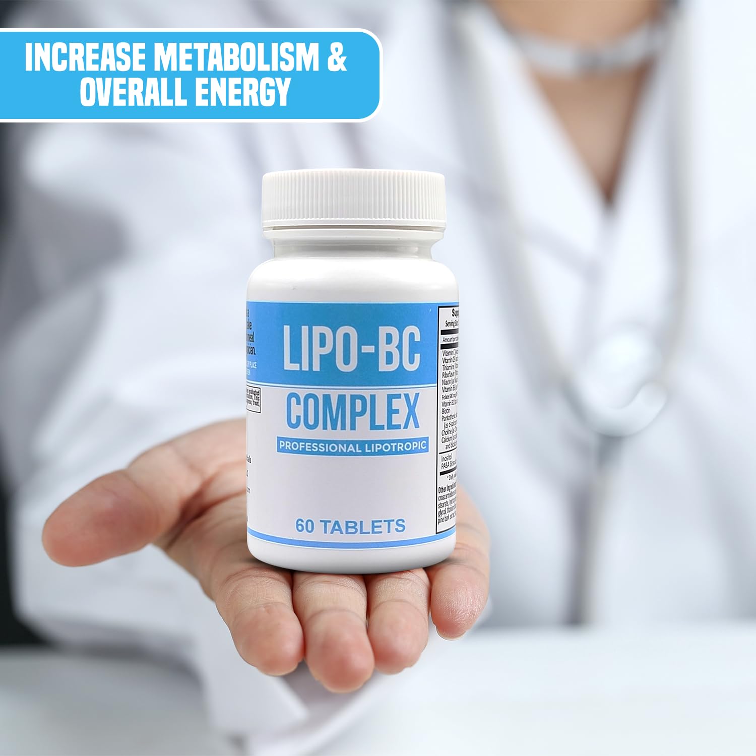 Legere Lipo-BC B-Complex supplements on desk with lifestyle scene.