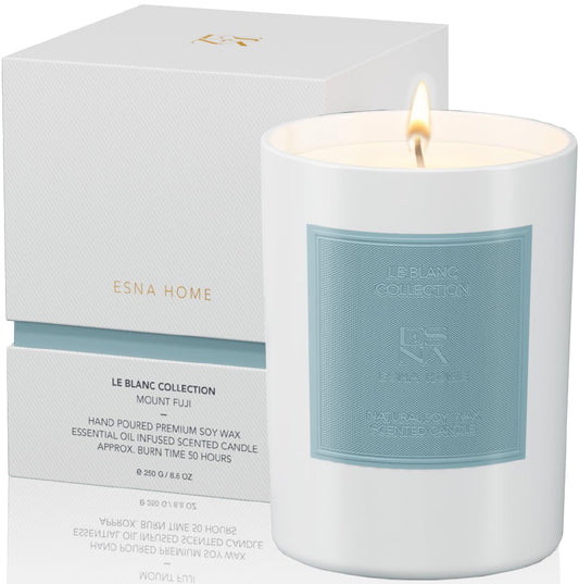 ESNA HOME luxury scented candle jar with natural soy wax for clean burning ambiance.