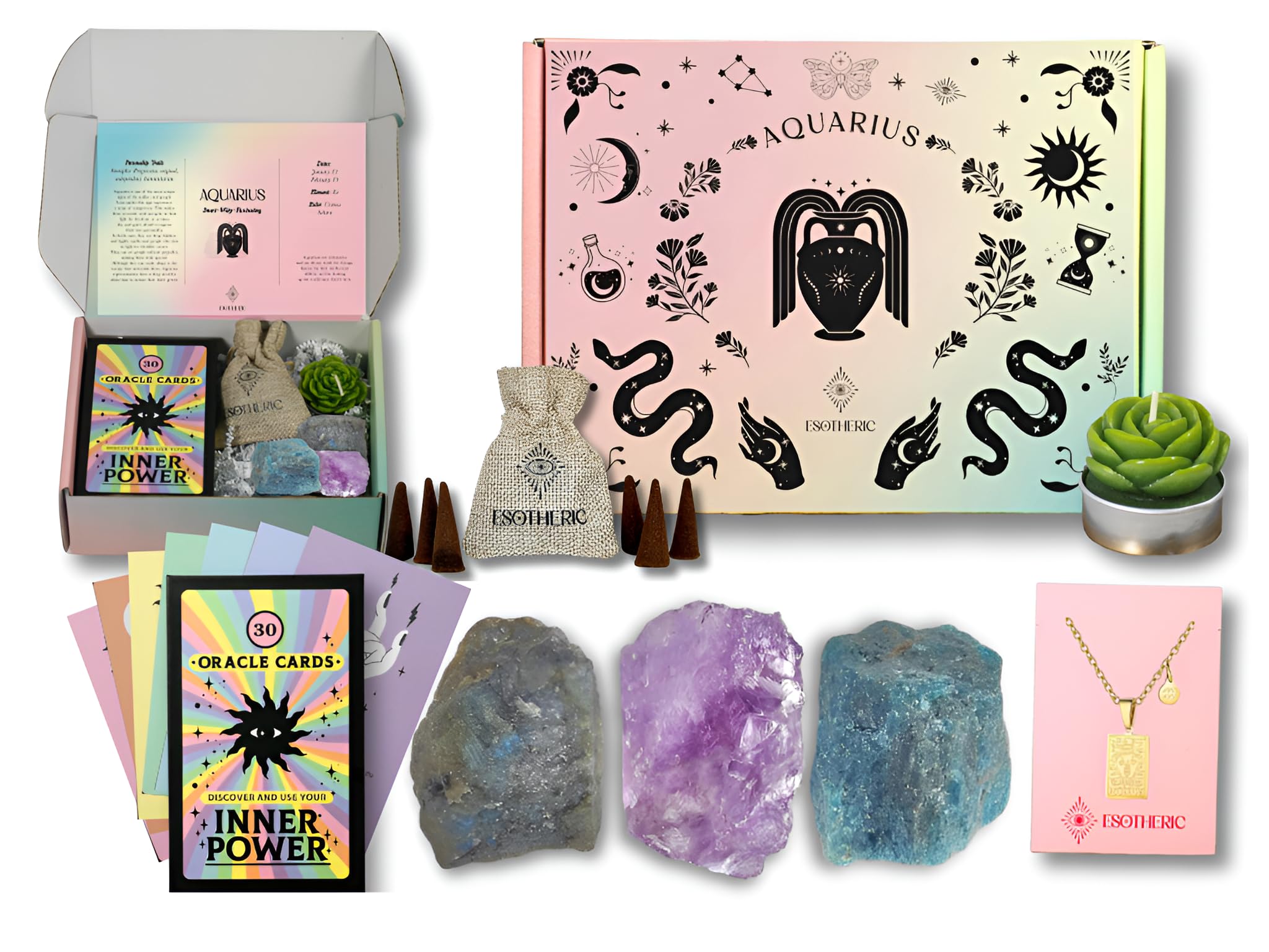 ESOTHERIC Aquarius gift box with zodiac necklace, ideal birthday surprise.