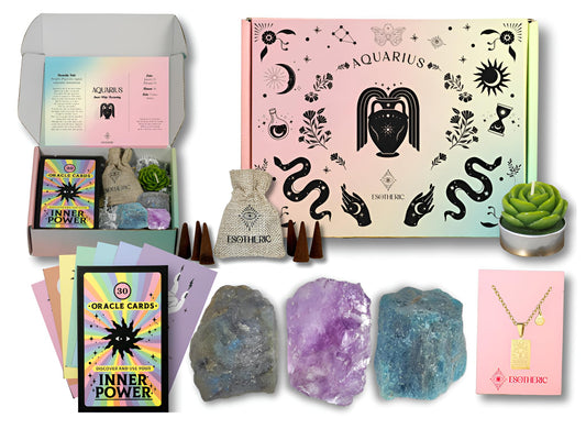 ESOTHERIC Aquarius gift box with zodiac necklace, ideal birthday surprise.