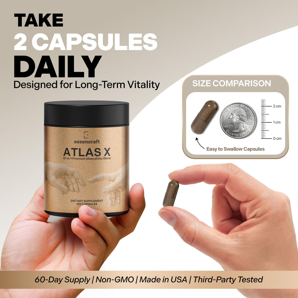 Ashwagandha element shown with Atlas X promotes focus and resilience.