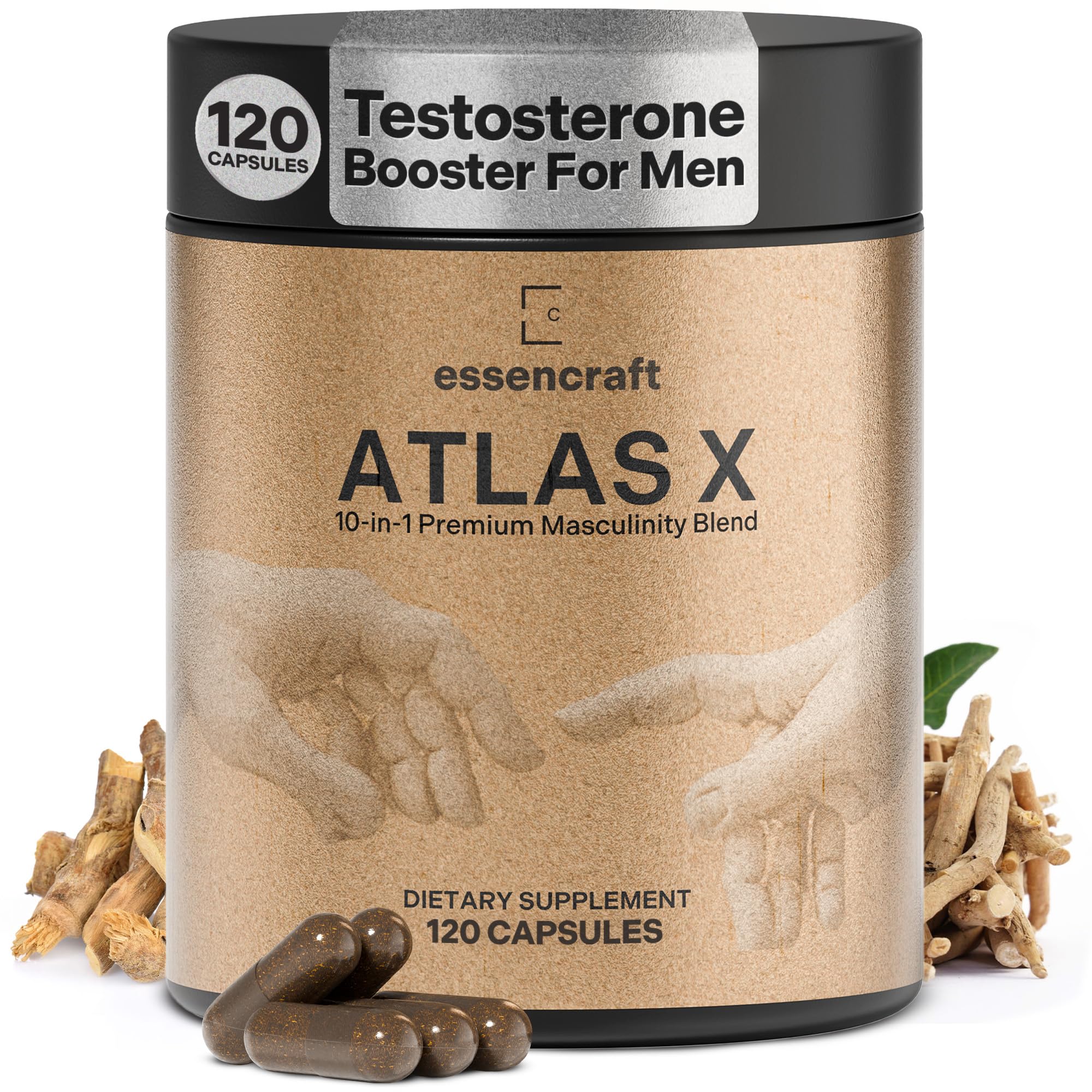 Essencraft Atlas X bottle front view for daily vitality and energy support.