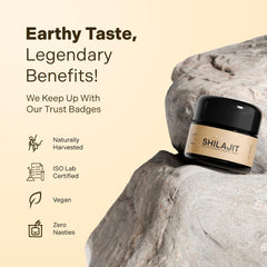 Essencraft Shilajit Resin lab-testing badge communicates quality and safety.