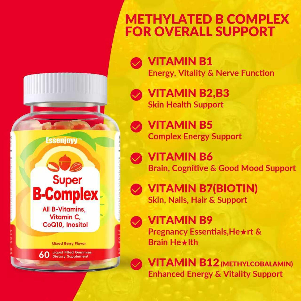 Gummies on a neutral backdrop imply vegan, sugar-free wellness from ESSENJOYY.