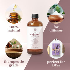 Essential Delights Cajeput oil amber glass packaging protects potency and freshness.