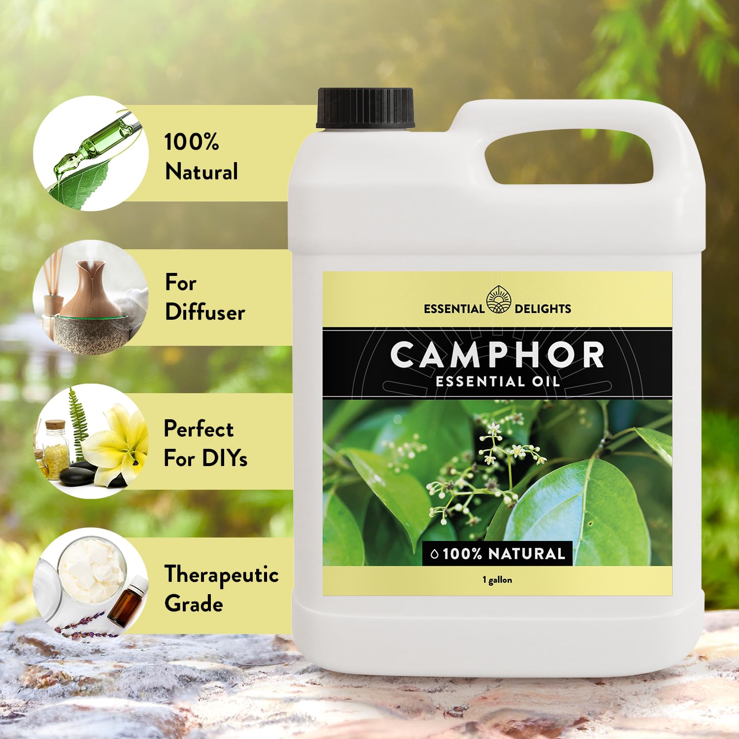 Essential Delights camphor oil in cosmetic formulations for soaps and candles.
