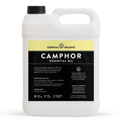 Essential Delights camphor oil used in topical blends for cooling massage.