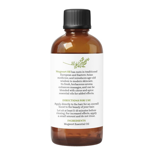 Essential Delights Mugwort Oil drops in glass bottle ready for skin care blends.