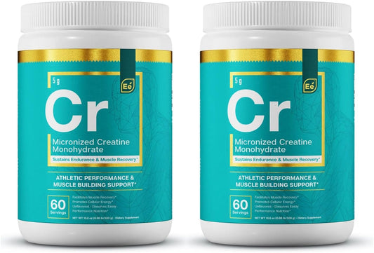Essential Elements Micronized Creatine in a jar for quick workout absorption.