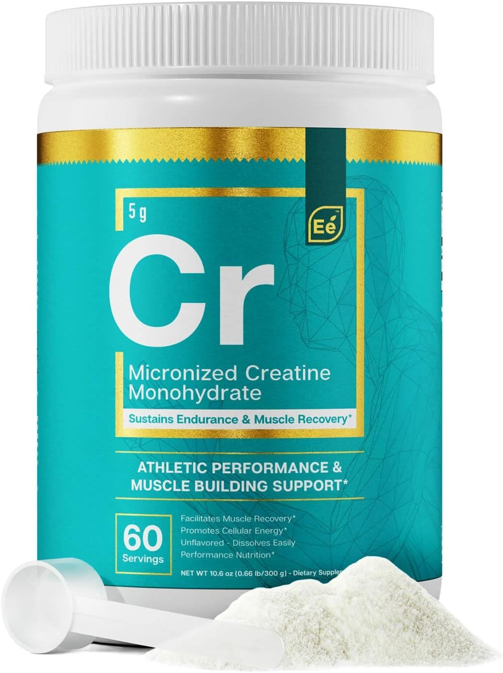 Essential Elements creatine scoop pour for quick, convenient performance support.