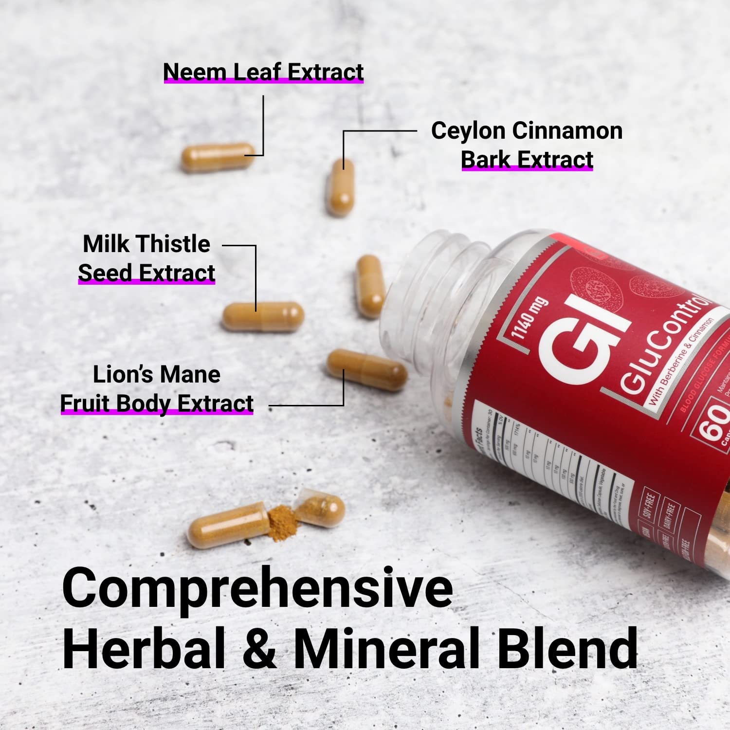 GluControl bottle showing cinnamon-berberine blend visual for healthy glucose support