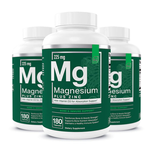 Essential Elements Magnesium Plus Zinc bottle-front with triple-strength formula for muscle and bone support