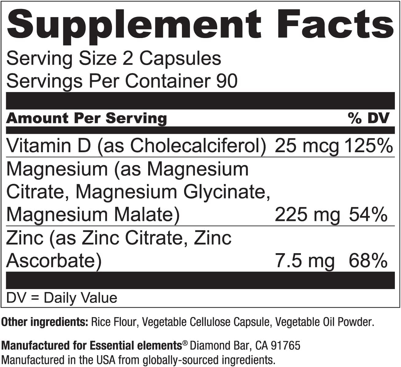 Essential Elements Magnesium Plus Zinc packaging inner view emphasizing value and quality
