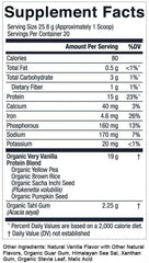 Gluten-free label on the Essential Elements pea protein powder, dairy-free and suitable for sensitive diets.