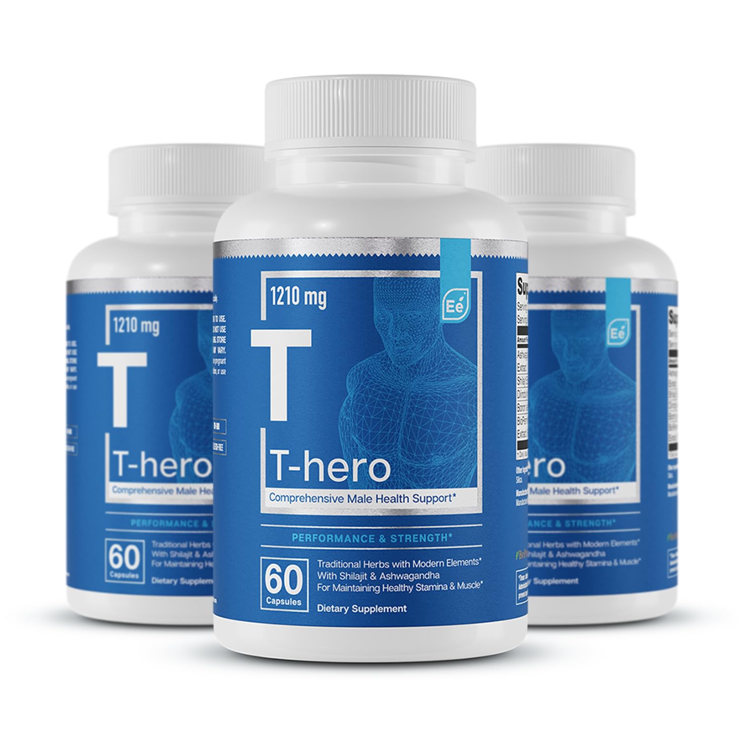 Essential Elements T-Hero bottle front view showing clean label and daily energy support.