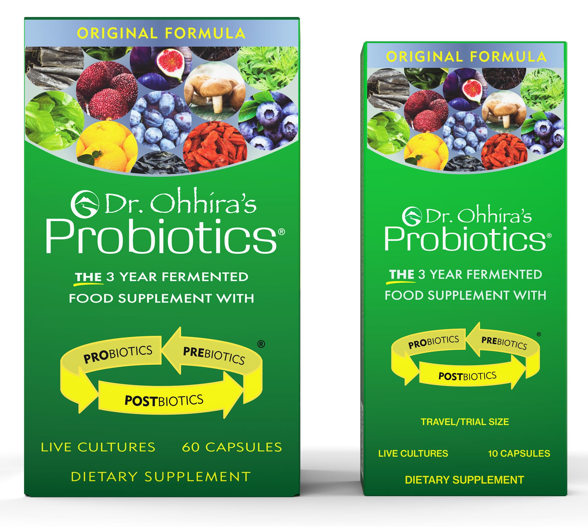 Essential Formulas Dr. Ohhira's Original nutrition facts highlight 13 strains and prebiotic fibers.