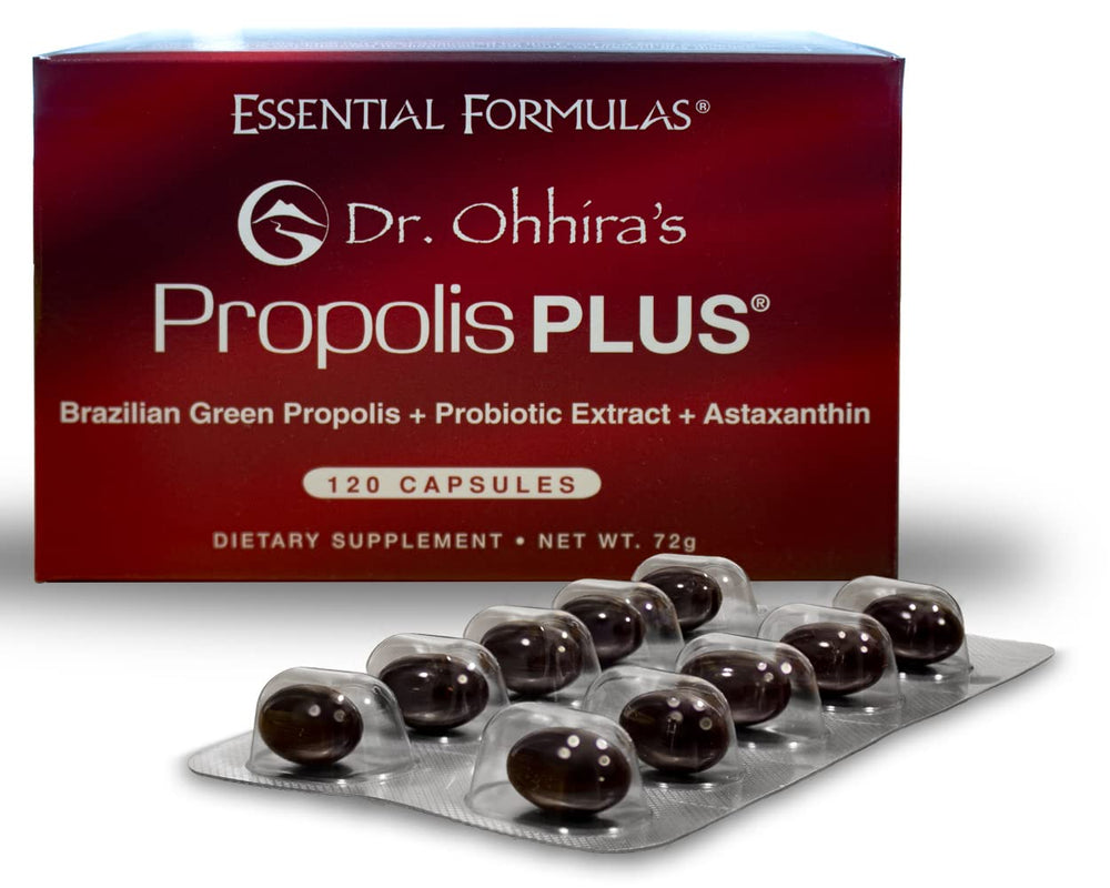 Essential Formulas Dr Ohhira's Propolis Plus bottle for daily immune support.