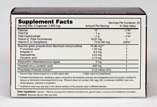 Essential Formulas Propolis Plus capsules close-up, highlighting antioxidant support
