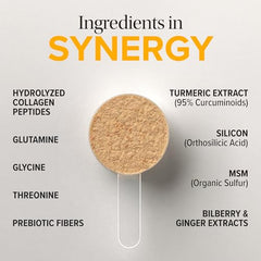 Essential Nutrition Collagen Gut powder being poured into water for a daily routine.