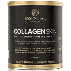 Essential Nutrition Collagen Skin bottle promotes hydration and skin support with sugar-free formula.