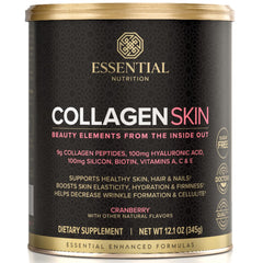 Essential Nutrition Collagen Skin Cranberry bottle shown as part of a daily beauty routine