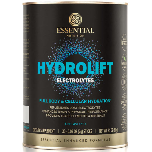 Essential Nutrition Hydrolift bottle pour demonstrates quick, refreshing hydration.