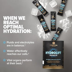 Travel-friendly Hydrolift sticks in a compact pouch for on-the-go hydration.