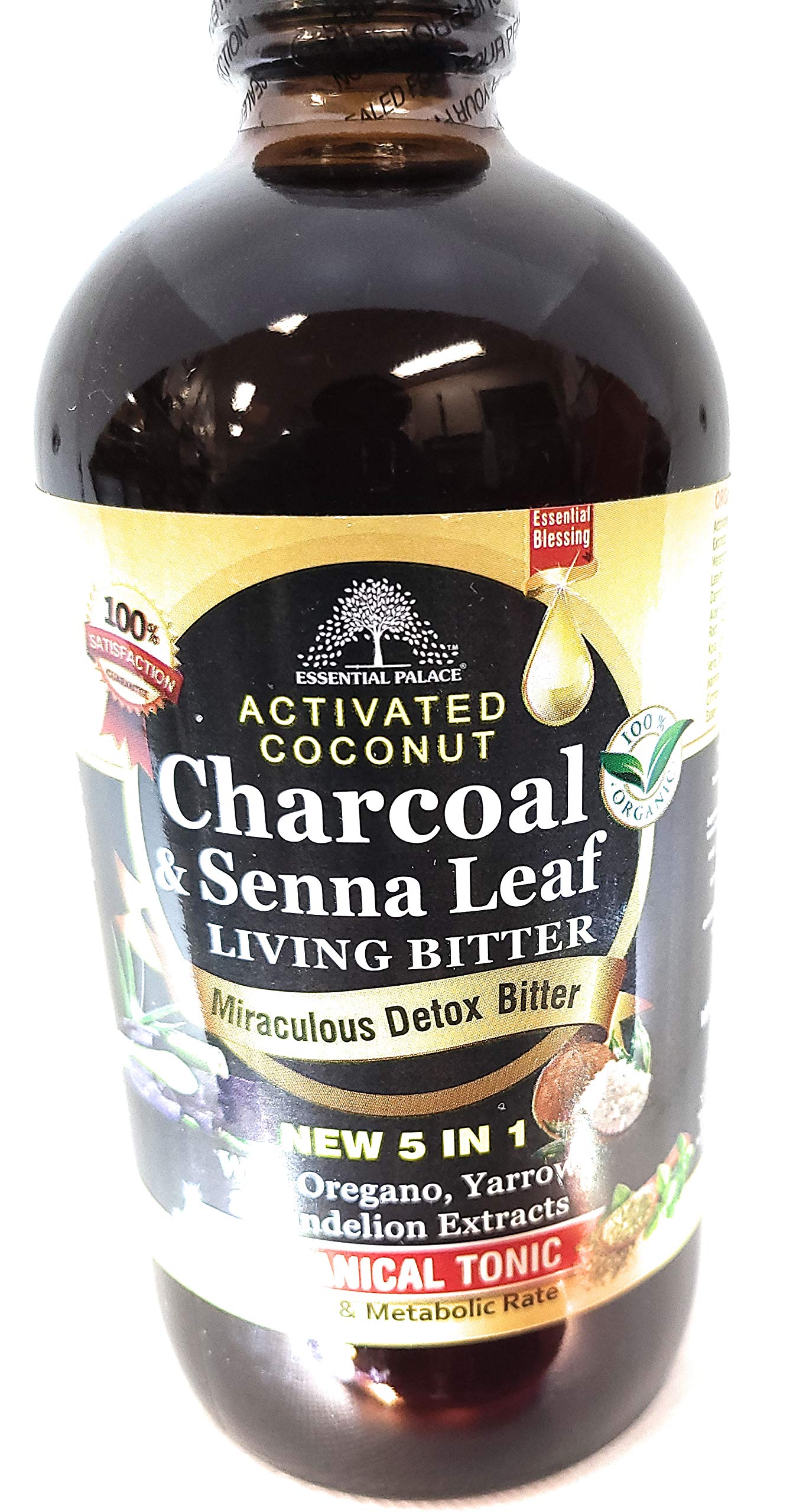 Essential Palace Activated Coconut Charchoal bottle front showcases detox-friendly herbal blend