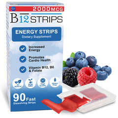 Essential Source B12 sublingual winter berry strip for quick energy and mood support