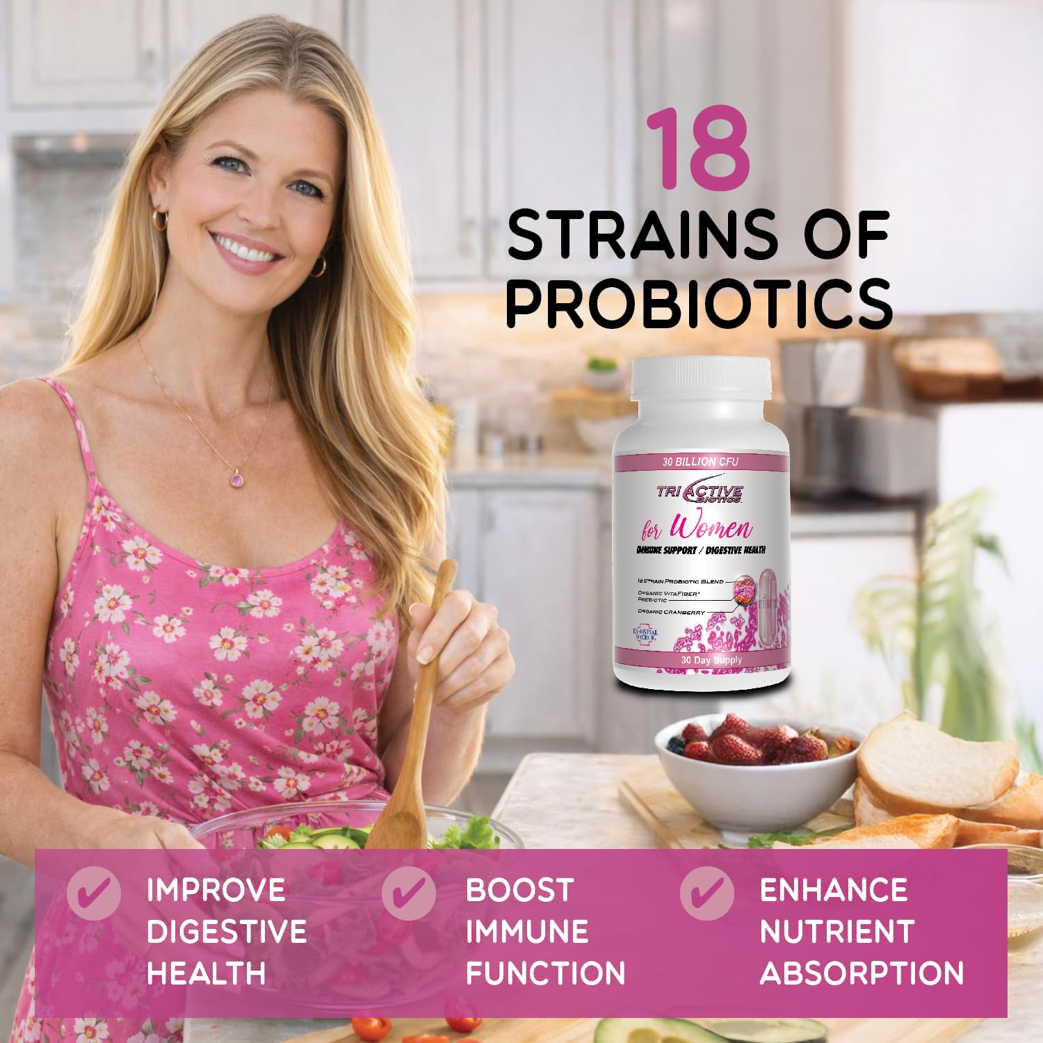 Essential Source Triactive Biotics prebiotic fiber shown to support digestion.