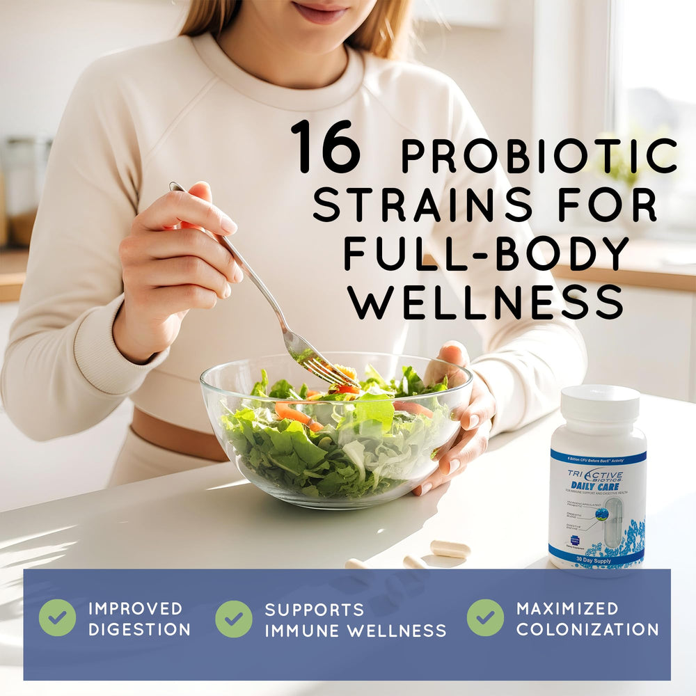 TriActive Biotics capsule close-up highlights microencapsulation for gut health.