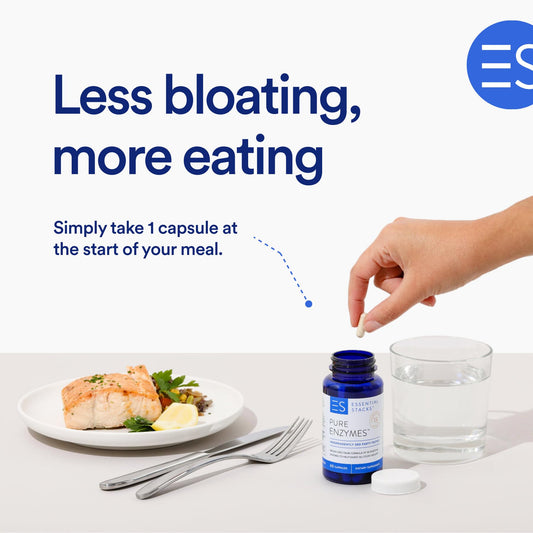 Essential Stacks 18 enzymes label highlighting diverse digestive options