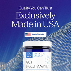 Scoop of Essential Stacks Gut L-Glutamine powder for precise daily dosage