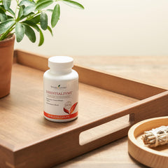 Essentialenzyme multi-enzyme formula bottle close-up highlighting digestive support