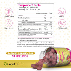 Essentialife Happy Flow with vitamin B6 for mood and energy support.