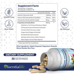 Closeup of Essentialife immune-support capsules showing soft-coated pills.