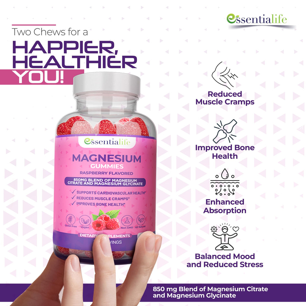 Essentialife Magnesium Gummies pack interior view reveals the multi-pack option.