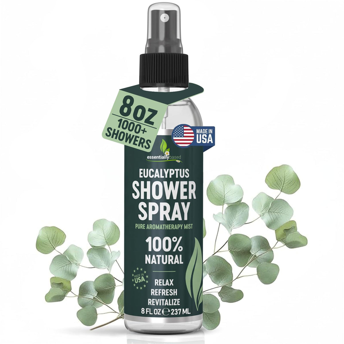 EssentiallyBased Pure Eucalyptus Shower Spray bottle pour for spa-like shower aroma