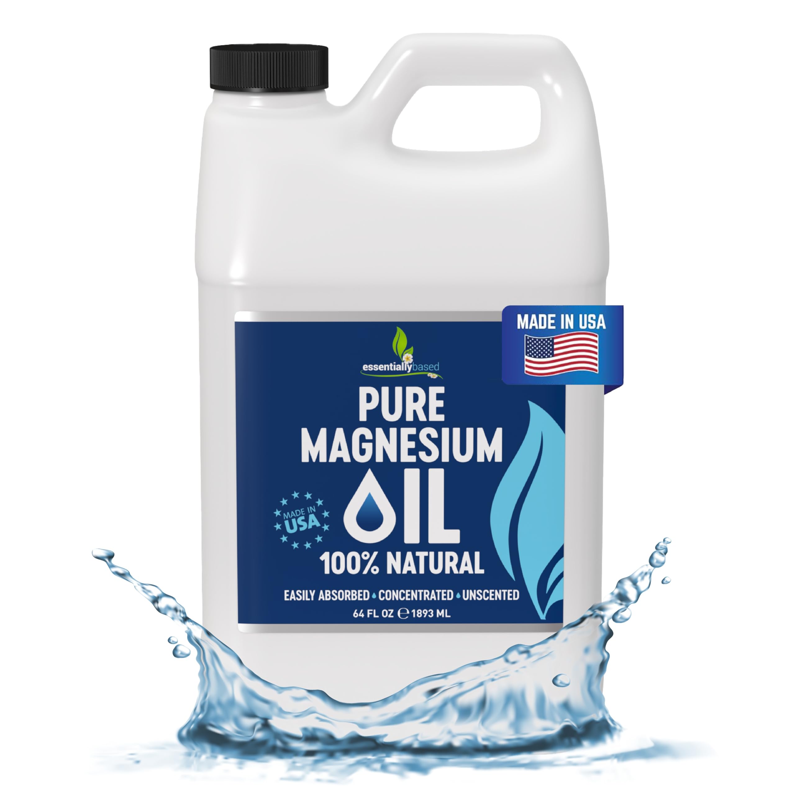 EssentiallyBased Pure Magnesium Oil Spray bottle for convenient topical use and nightly relaxation.