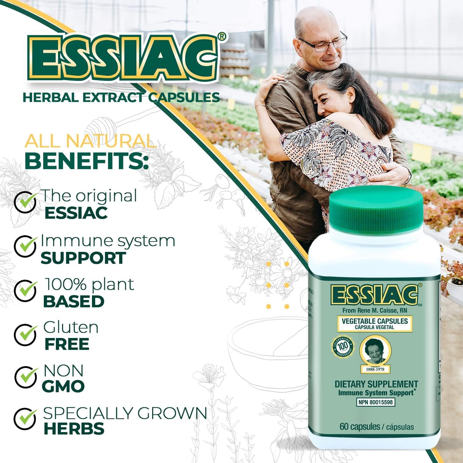 Essiac bottle label reveals authentic formula dating back to 1922.