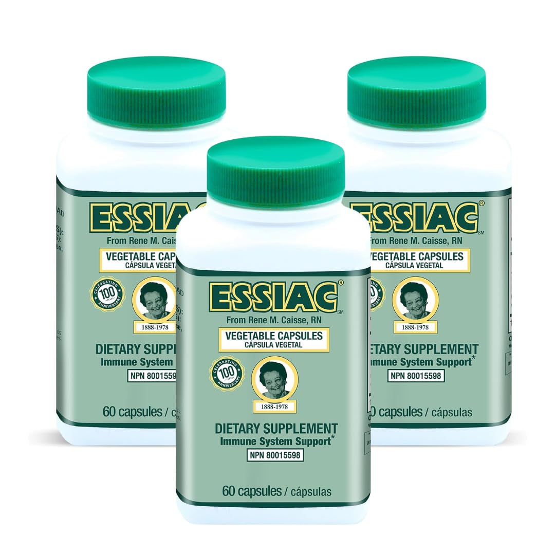 Essiac capsules bottle front shows a convenient antioxidant blend for daily use.