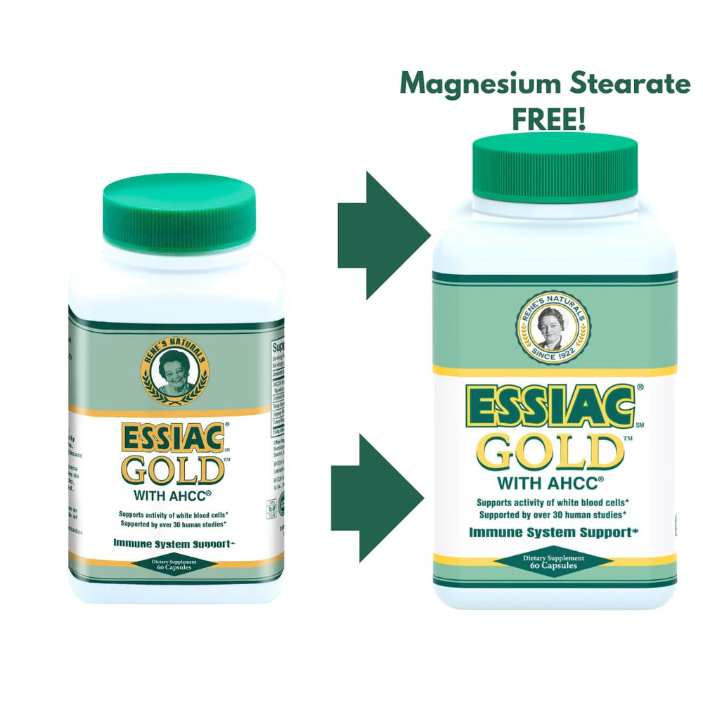 Essiac Gold bottle front view showing packaging and branding.