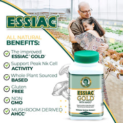 Essiac Gold ingredients list highlighting AHCC blend.