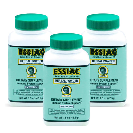 Essiac Original Tea Powder bottle, antioxidant-rich blend for daily wellness.